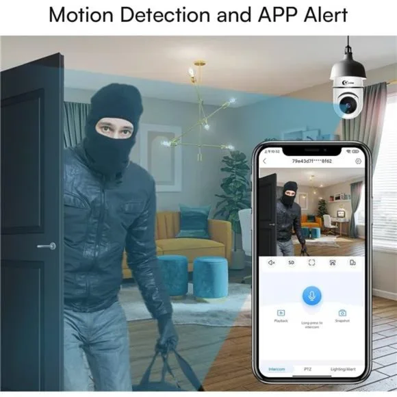 XVIM Wireless Camera, 3MP Light Bulb Security Camera with 32G SD